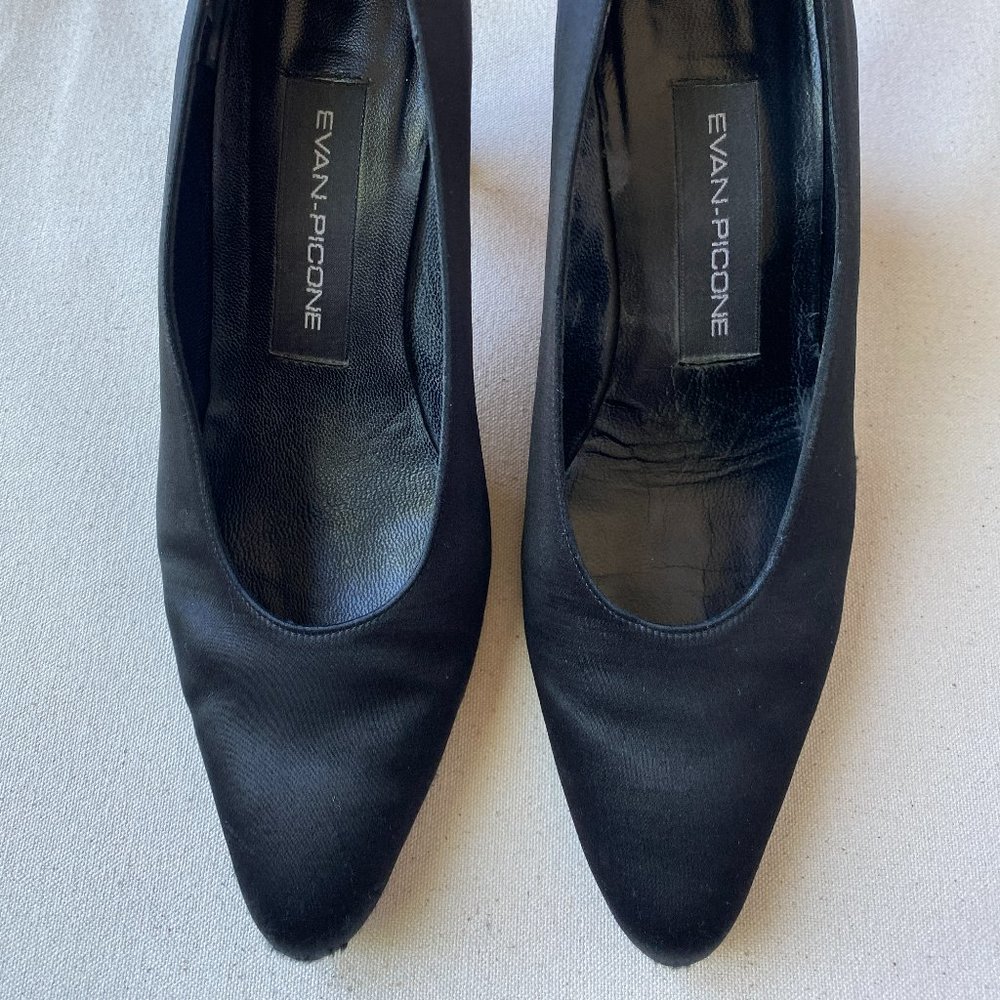 Evan Picone Vintage Black Silky Almond Toe Heels, Size 7.5